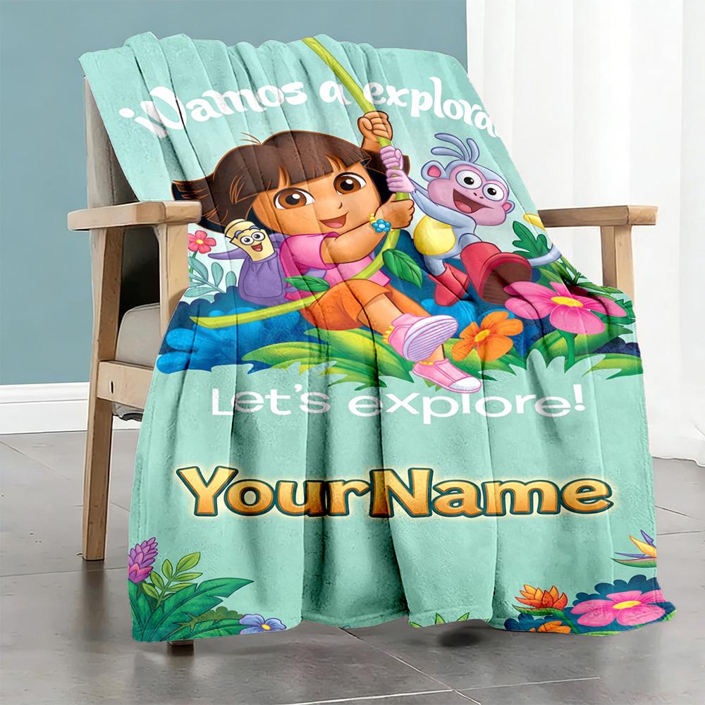 Dora Explorer Customize Your Name Blanket Multi-purpose Customizable Blanket Warmthful Decor for Chair Office Office Chair Bedding All-Season Use