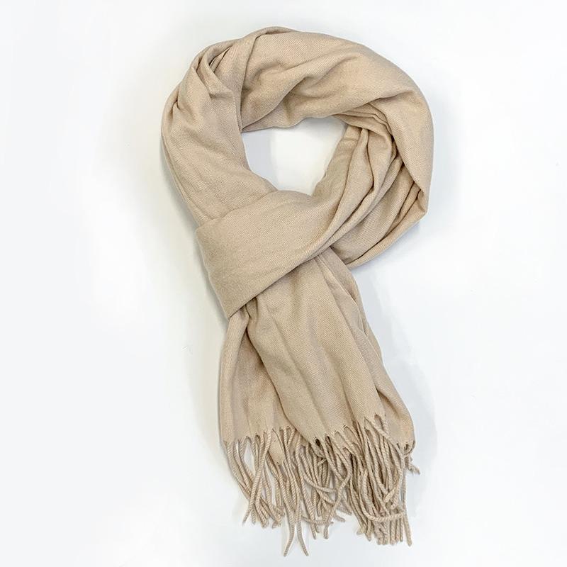Scarf women's high-quality autumn and winter solid color sweet neck protector imitation cashmere scarf versatile warm fringed shawl
