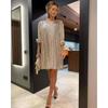 GMXIA Damen Rundhals Langarm Mode Sommer Frühling Einfarbige Druck Casual Kleider