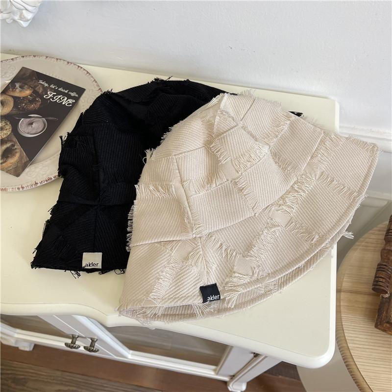 Rough Cloth Bucket Hat Women's Outdoor Travel Face Cover Plain Bucket Hat Foldable Retro Versatile Basin Hat