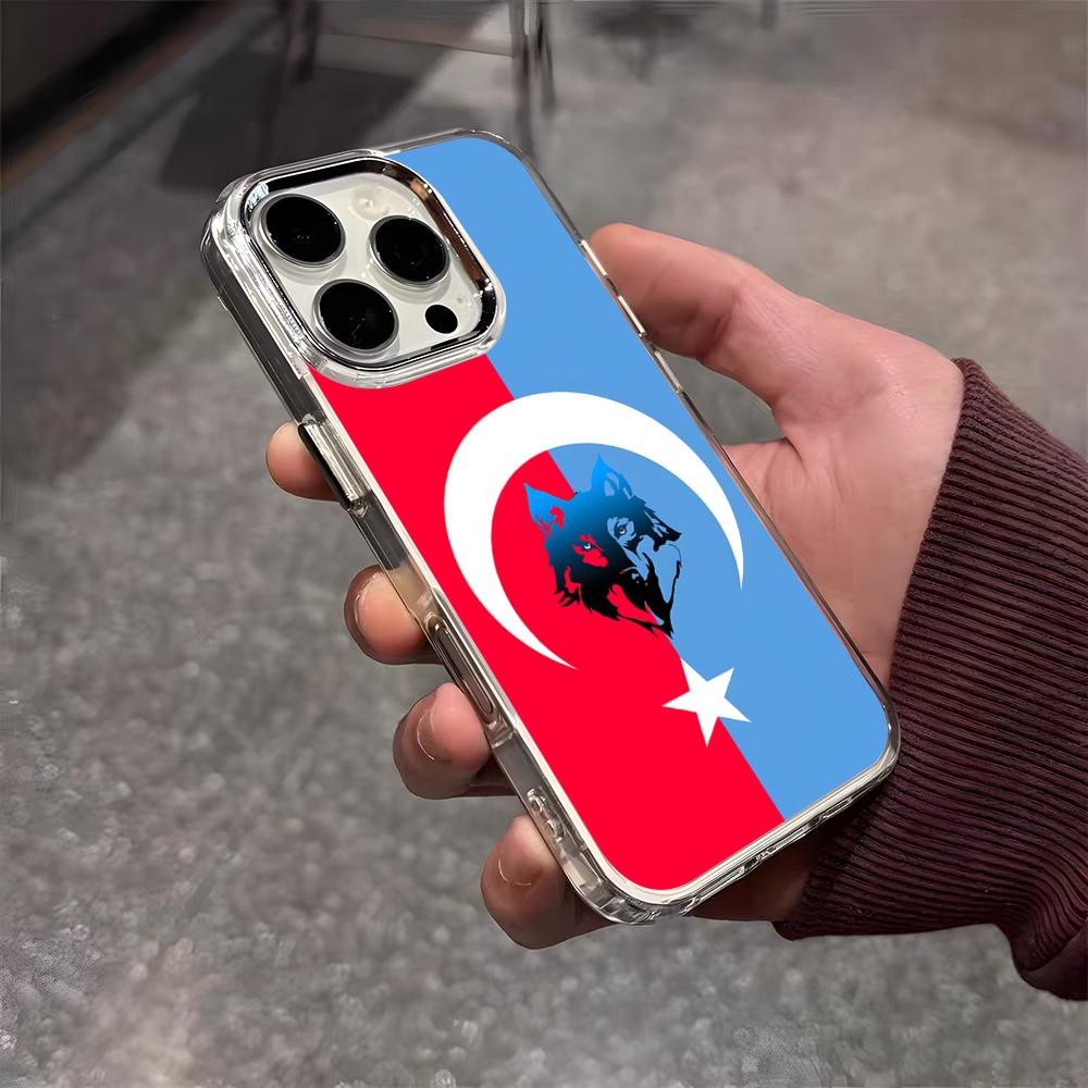 Turk Wolf Turkey Flag Phone Case For IPhone 17 Air 16 E 15 14 13 12 11 Plus Pro Max Electroplated Transparent Soft Shell