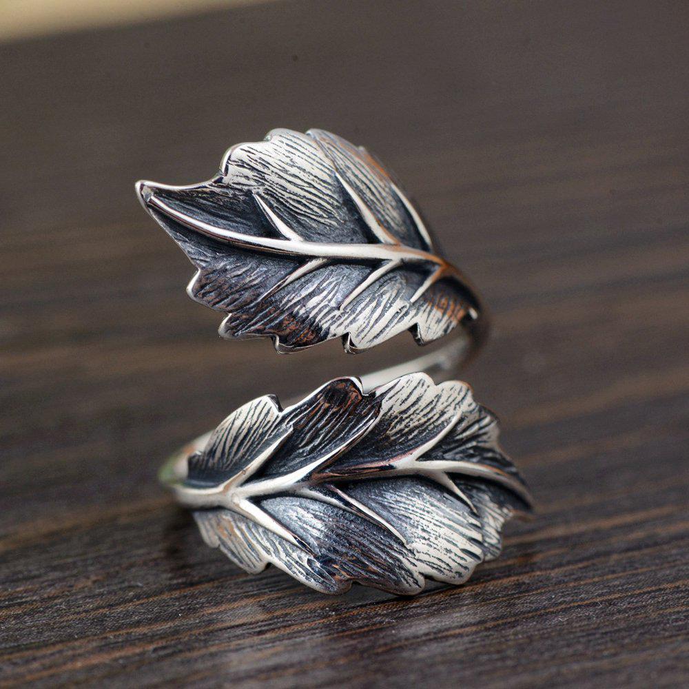 Vintage S925 Sterling Silver Double Leaf Adjustable Cross Ring for Women - Versatile and Timeless Design