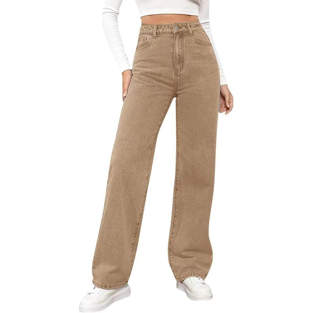 High Waist Women's Light Wash Wide Leg Jeans - Plus Size Casual Fit