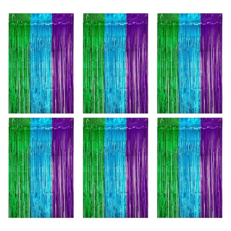 6Pcs Rainbow Photo Backdrop Hanging Streamers For Festival Event And Celebration Foils Fringes Tinsel Curtains