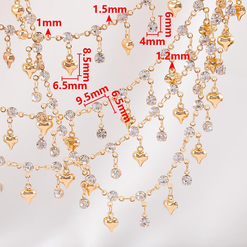 1Meter Colorful Metal Peach Heart Charms Chain Crystal Beads Pendants Copper Chains Women Jewelry Making DIY Necklaces Bracelets