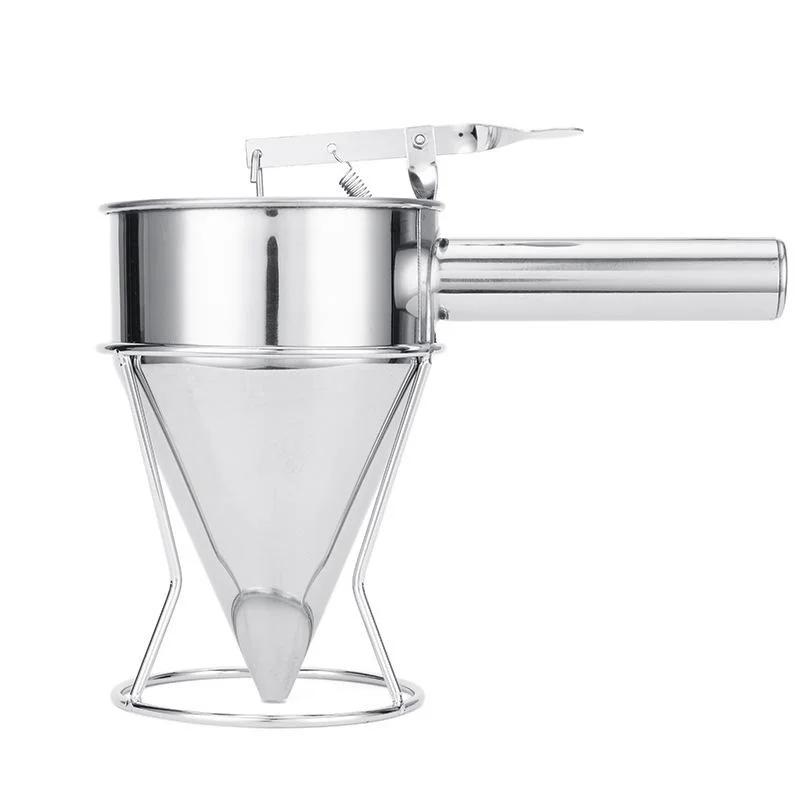 

600/1200ML Oil Bucket with Holder Funnel Dispenser Stainless Steel Cupcake Pancake Batter Octopus Ball Kitchen Baking Tool