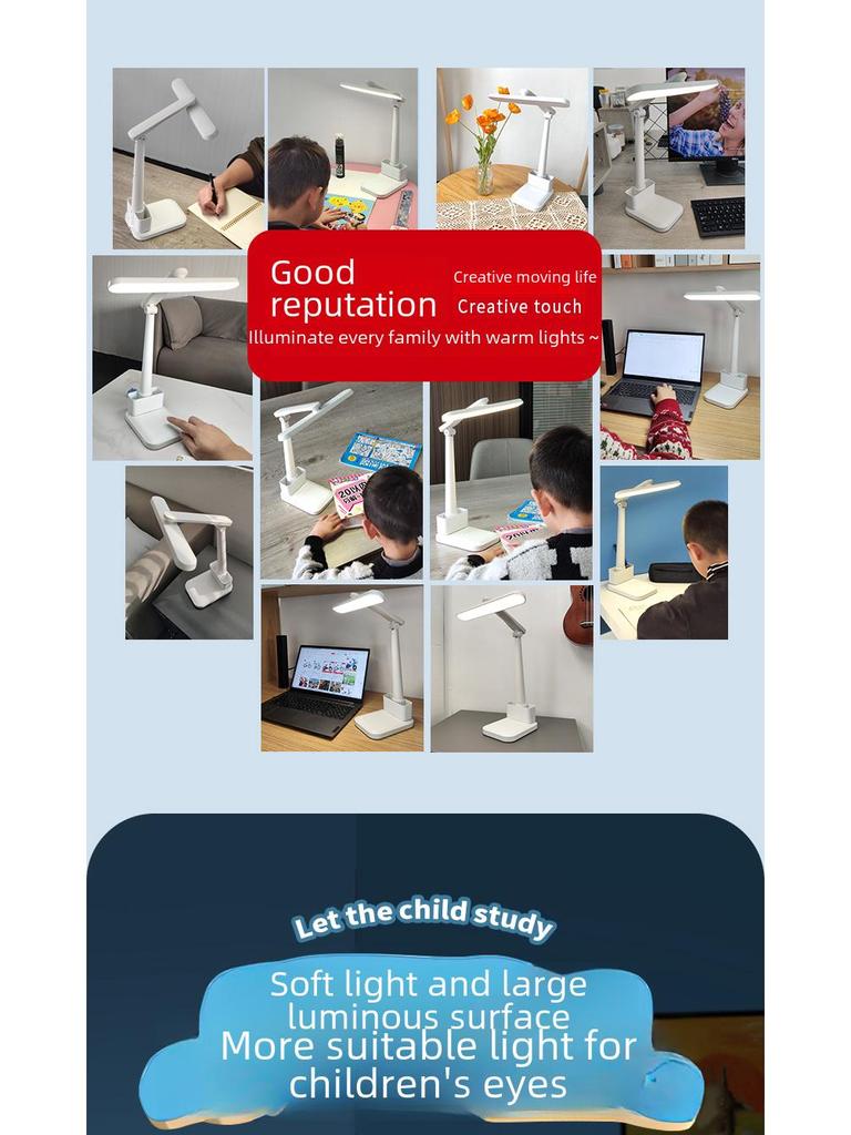 LED Folding Desk Lamp with Eye Protection for Reading, Studying, and Bedrooms; Portable and Rechargeable for Dorms and Bedsides.