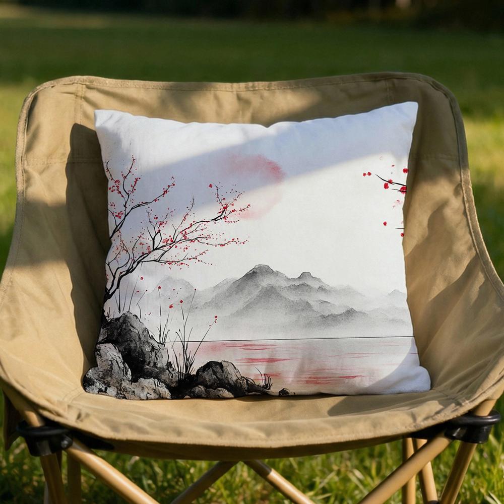 Classical Ink Landscape Cushion Cover Soft Reversible Durable Pillow Cover MultiScene Use for Home Car Daily Comfort