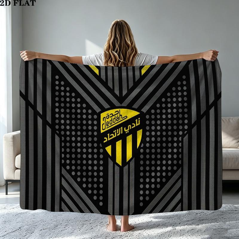 Al-Ittihad Club Logo Aufdruck Flanelldecke Hohe Qualität Warm Bequem Decke für Alle Jahreszeiten Perfekt für Geschenke Heimdekoration