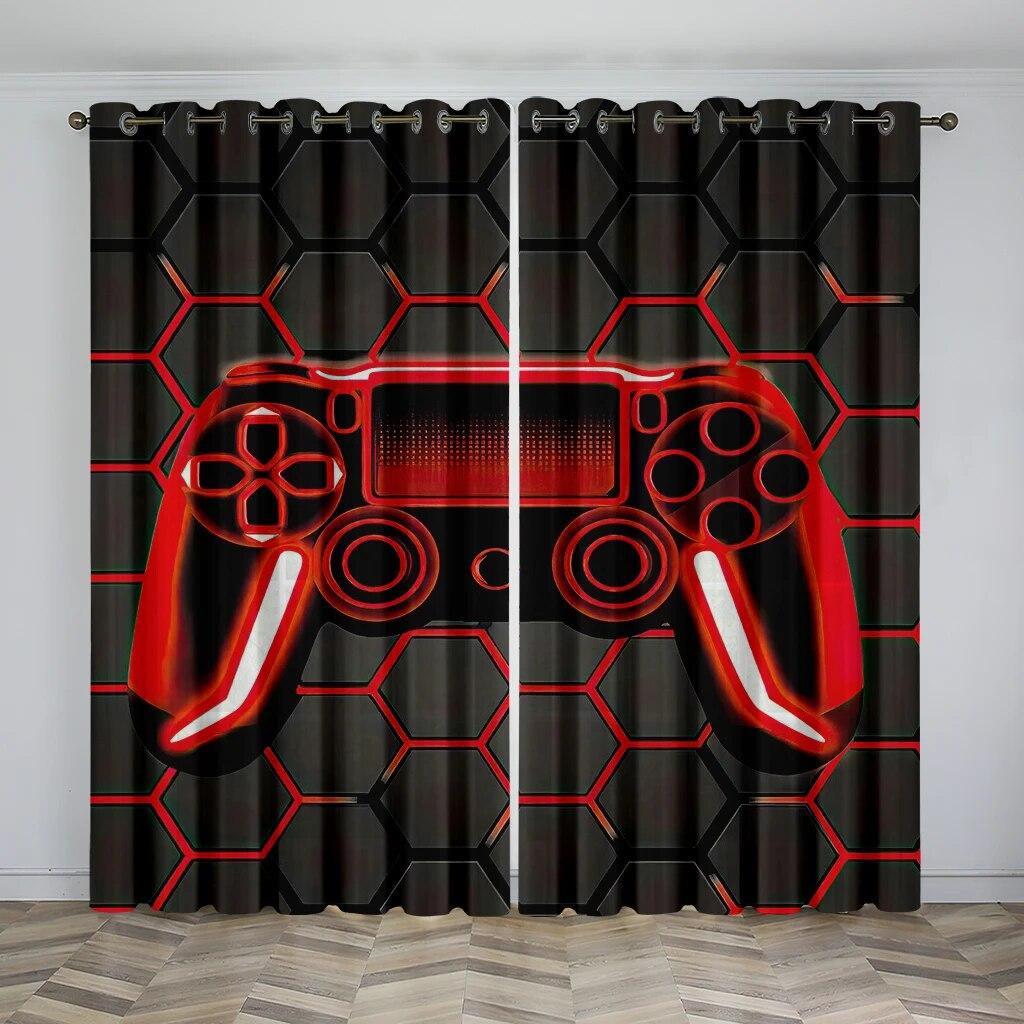 Pyrotechnic Geometric Game Handle Printed Curtains, E-Sports Light-Transmitting Decorative Curtains For Boys And Girls’ Rooms