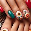 24 Pcs Medium Square False Nail Sunflower Press On Nail Simple Acrylic Nail Glossy Full Cover Stick On Nail for Woman
