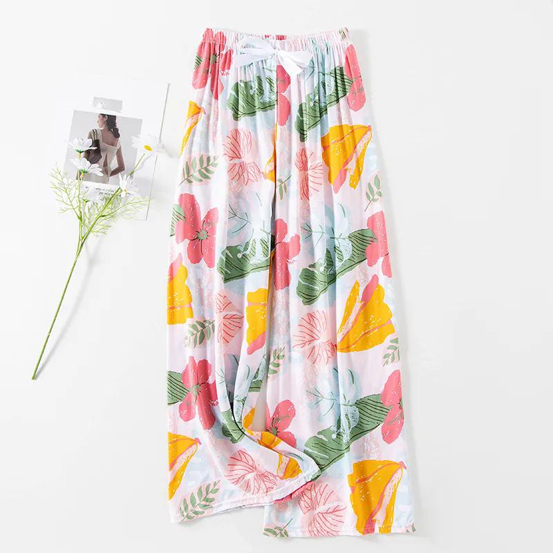 WTEMPO Floral Printed Thin Cropped Pants Loose Casual Spring Summer Autumn Large Size Women's Elastic High Waist Wide Leg Culottes