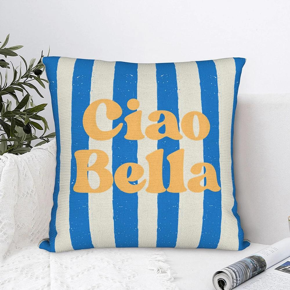 2D-Flat decorative cushion covers with striped design and various Italian quotes for sofa and chair.