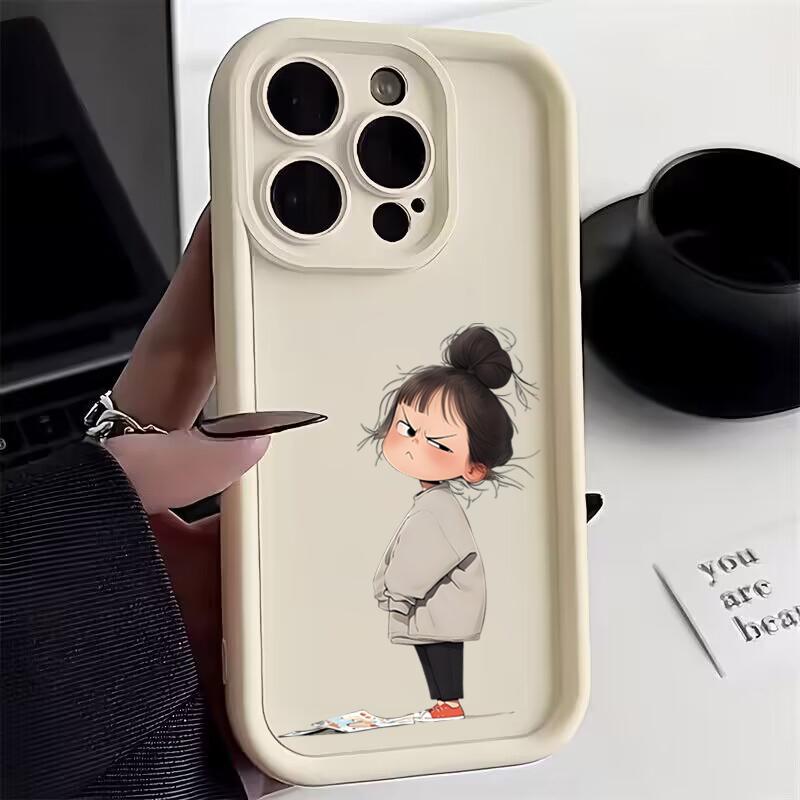 Cute Minimalist Angry Girl Print Soft Phone Case For Xiaomi Redmi 13C 14C 12 Redmi Note 14 13 12 11 Pro Plus 4G 5G 12S 11S Cover