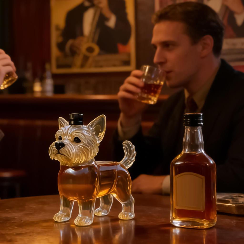 Süßer Hund Whiskey-Karaffe 350ml Hohe Transparenz Getränkebehälter Glas Whiskey-Karaffe Flasche Für Familientreffen Party