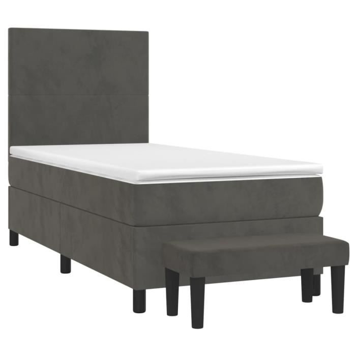 VidaXL Divan Bed and Mattress Dark Grey 90x190 Cm Velvet - Model 3137696