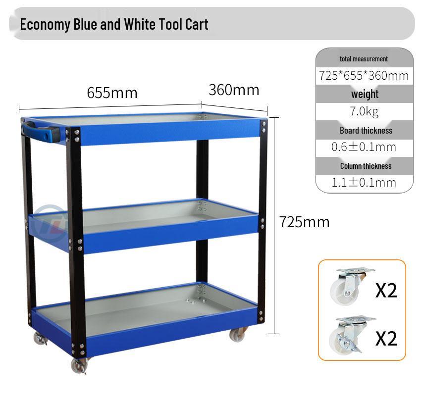 Three-Layer Tool Cart with Wheels & Pegboard - Universal Casters for Auto Repair