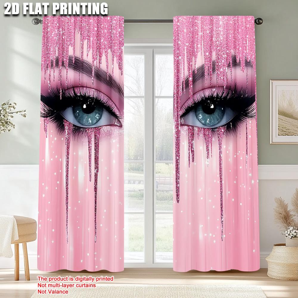 2pcs, Upscale Curtains 2D print Eyelash Printing Versatile 100% Polyester (without rod) Decorations Clearance for Room, Kitchen,