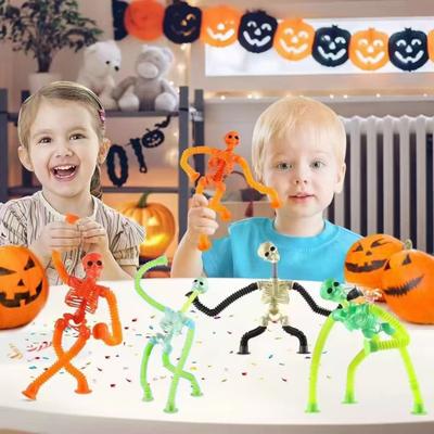 Tubes Skeleton Fidget Toys for Kids Glow-in-the-Dark Telescopic Suction Cup Toy Stress Anxiety Relief Bendable Joints Figures Halloween Decorations