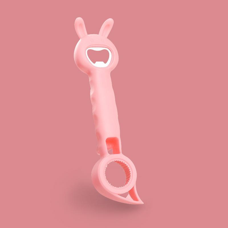 

Многофункциональный 4-в-1 открывалка для банок пива и напитков Кроличьи уши Нескользящий и экономящий труд консервный нож розовый