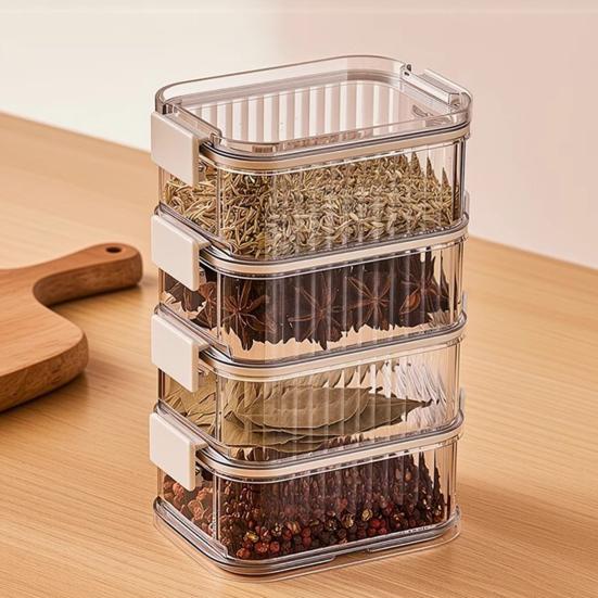 Gewürzbox mit 4/5 Fächern Auslaufsicher Verschlossen Küchenorganizer mit Transparentem Fenster Meal Prep Aufbewahrungsbehälter für Pfefferkörner Chili