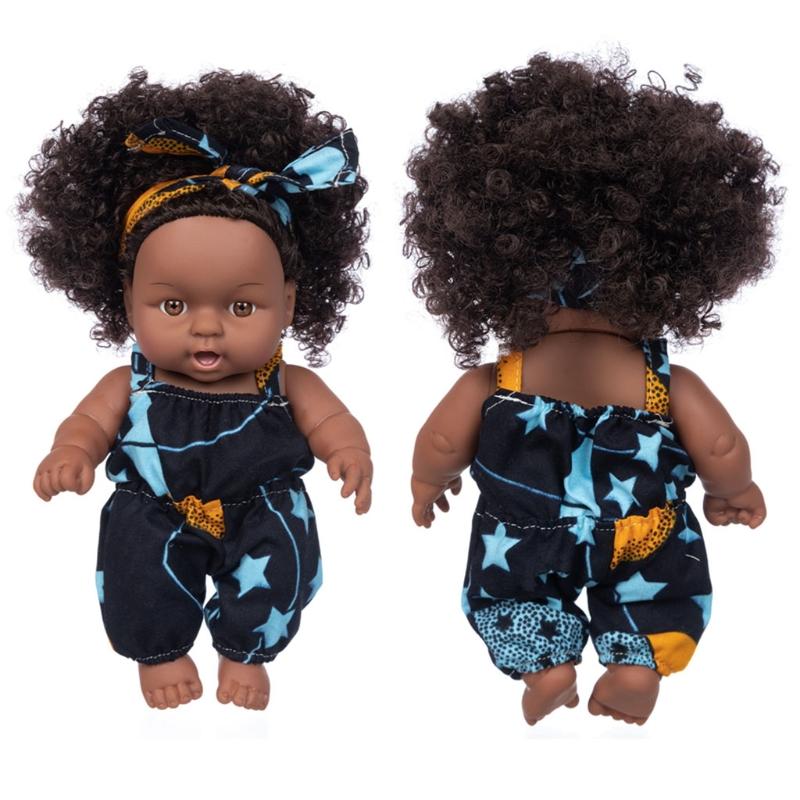 Afrikanisches Schwarzes Baby Spielzeug mit Lockigen Haaren Weihnachten Simulation Cartoon Puppe