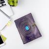 OVERDOSE Purple Mandola Stone Leather Journal with Brass Lock Handmade Unlined Leather Cover Planner Sketchbook Notebook Drawing Journal 5 X 7 Inches