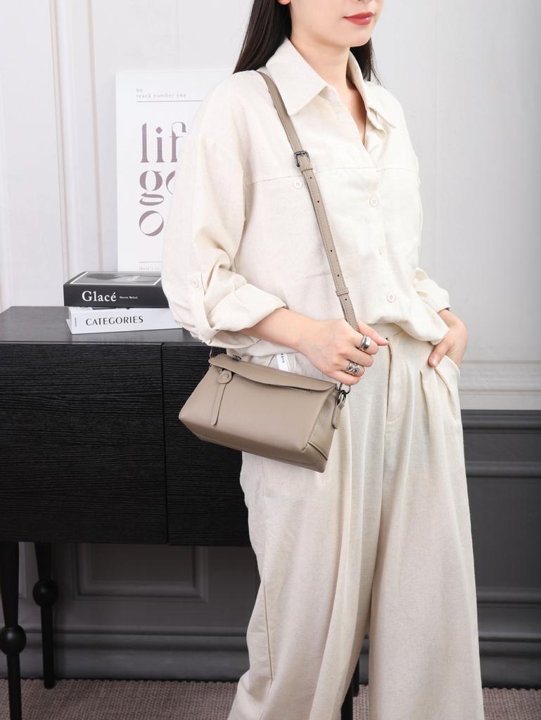 Women's Natural Pebbled Leather Crossbody - More Pocket Work-to-Evening Shoulder Bag, Soft Leather Tote with Adjustable Strap