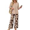Women's Casual Printed Three-Quarter Sleeve Button Top and Wide Leg Pants 2-Piece Outfit Set