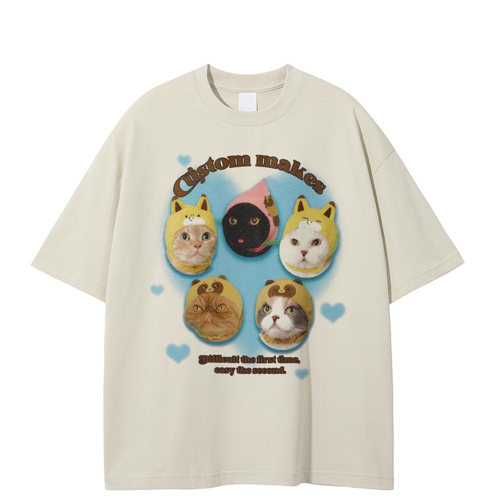 Streetwear Lovely Cats Graphic T-Shirt Cotton Unisex Tops Tees Summer Short Sleeves T Shirt