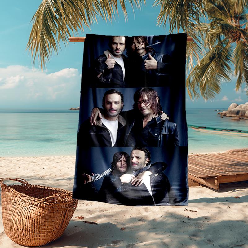 Ultra-Soft Beach Towel with Daryl and Rick Theme,Ideal for Pool - Camping, Diving - Perfect Travel Essential, Vibrant Beach Towel.