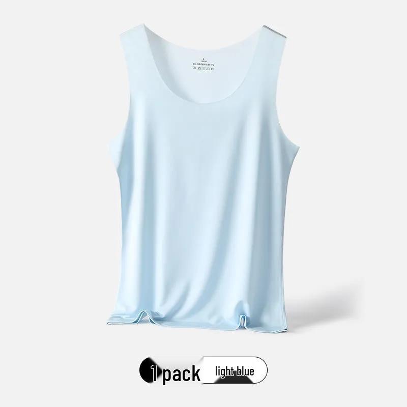 

Женская черная летняя бесшовная майка из ледяного шелка с круглым вырезом, не просвечивающая XL (Recommended 95-110 jin) светло-синий