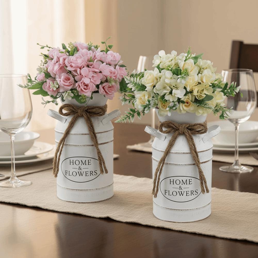 Rustic Style Flower Jug Two Side Handle Flower Bucket Elegant Farmhouse Vintage Vase Living Room
