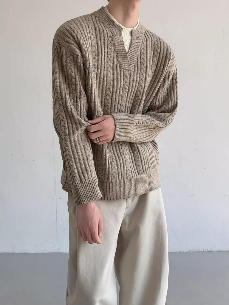 Men's Retro Lazy Style Faux Two-Piece Sweater - Winter Versatile Knitwear for Trendy Casual Looks