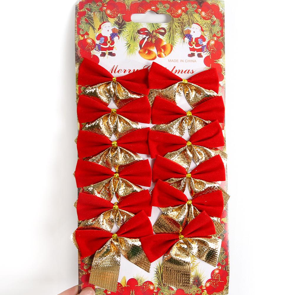 12-Piece Flocked Mini Christmas Bows Set – Gold & Red Tree Ornaments