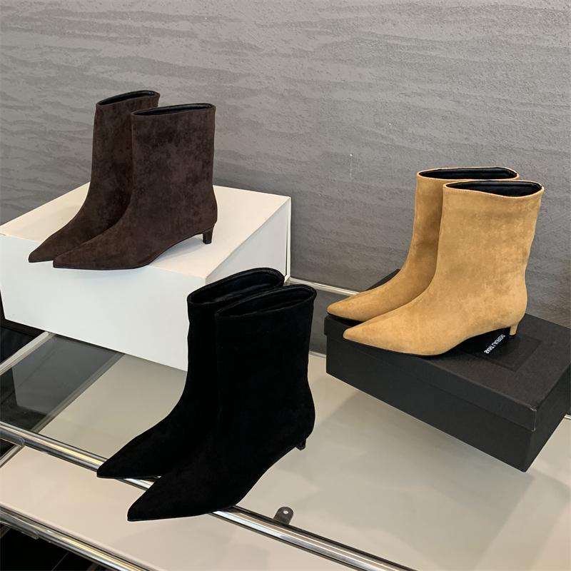 Autumn Winter Pointed Toe Ankle Boots Women Designer Vintage Thin Low Heel Shoes Modern Short Boots
