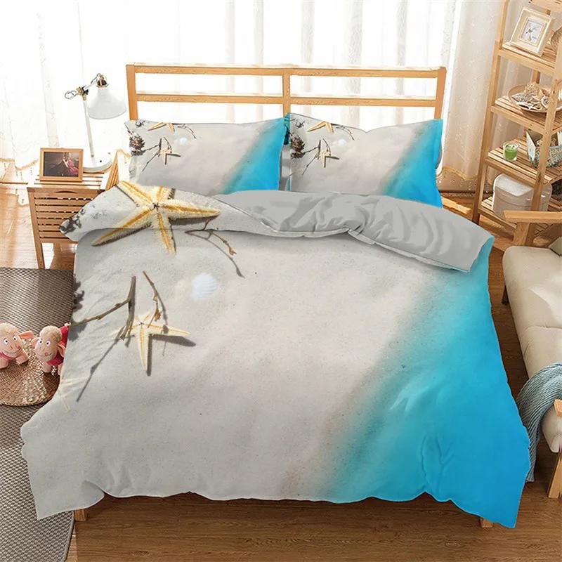 Starfish Duvet Cover Set Summer Beach Seashell Starfish Twin Bedding Set Polyester Hawaiian Tropical Nature Sea King Quilt Cover