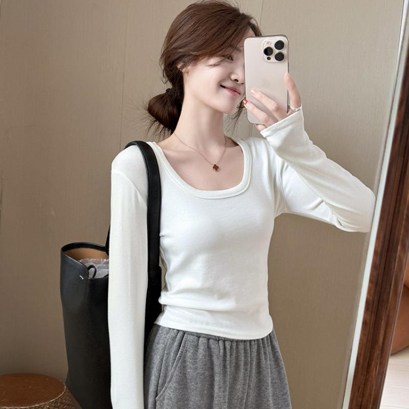 

Autumn 2025 Slimming U-Neck Long-Sleeve Base Layer Top XL (115-130 kg) білий