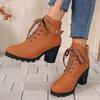 Fashion Women's Casual Block Heel Ankle Boots Lace Up Side Zipper Platform Short Boots Woman 2025 Autumn Comfort Chunky Heel Botas Mujer