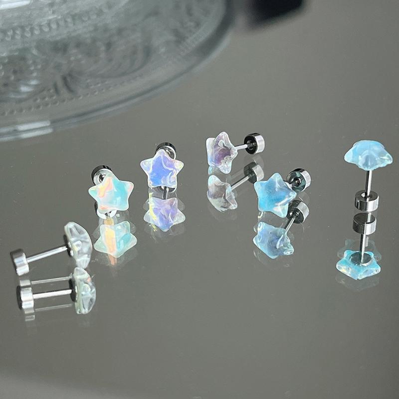 Shiny Resin Pentagram Star Piercings Lip Rings Stainless Steel Ear Bone Nail Earrings For Women Cute Sweet Piercing Body Jewelry