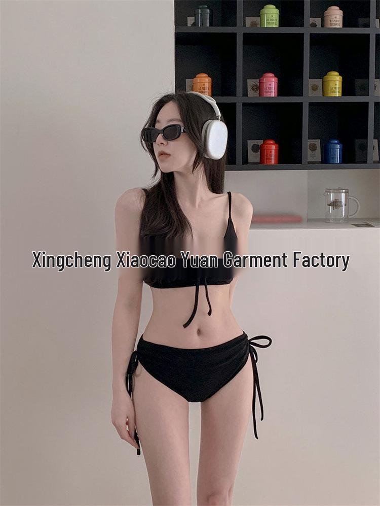 

Купальник бикини без спинки конфетного цвета в корейском стиле для женщин M чёрный