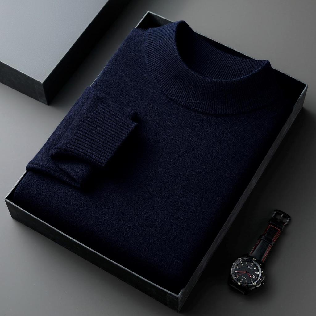 Men's Winter Knitted Wool Sweater with Half-High Collar