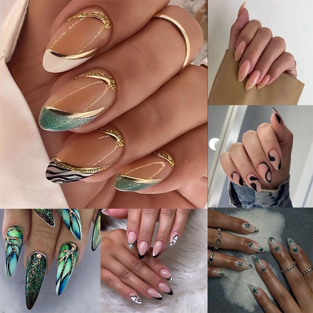 

Длинные миндалевидные накладные ногти Французские типсы для маникюра Пресс для ногтей своими руками