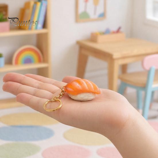 Keychain Pendant, Simulated Salmon Sushi Stress Relief Toy with Hanging Food Texture Chain, 3D Printed Ornament for Backpack School Bag Charm