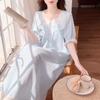 Women's French Court-Style Nightgown with Built-In Bra, Summer Princess Pajamas, Pure Cotton Long Dress, Loungewear