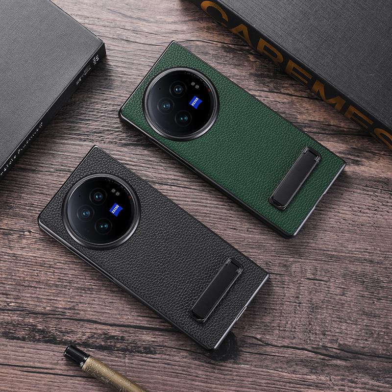 For vivo X Fold3 Pro Cell Phone Cover Drop-proof PC+PU Leather Hidden Kickstand Case