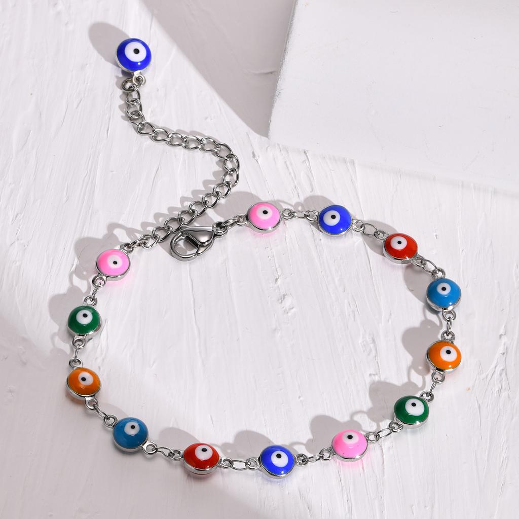 Colorful Demon Eye Bracelet for Women,Stainless Steel Chain Bracelets,Gold Plated Charm Jewelry Gifts