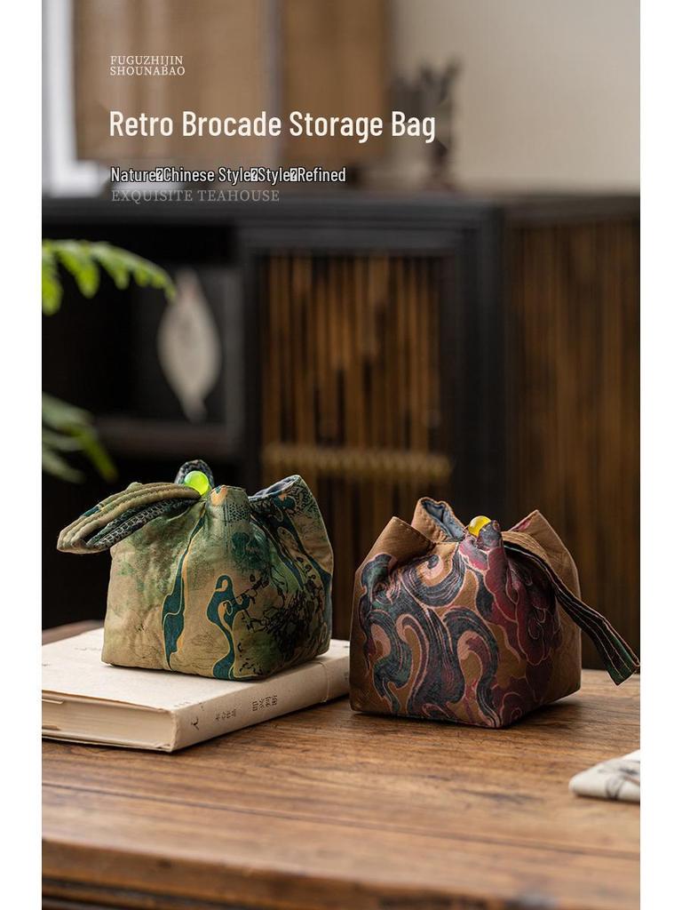 Portable Silk Travel Tea Set Bag for Outdoor Tea Ceremony