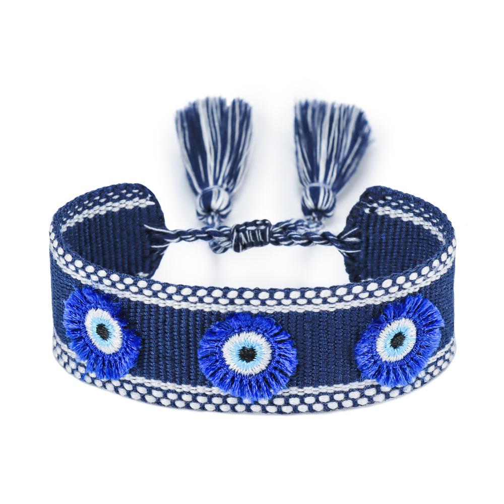 Bohemian Handmade Demon Eye Tassel Bracelet - Embroidered Friendship Fashion Accessory