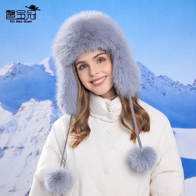Winter Cold and Warm Outdoor Cycling Skiing Windproof Ear Protection Hat Women's Big Head Circumference Plush Pullover Hat